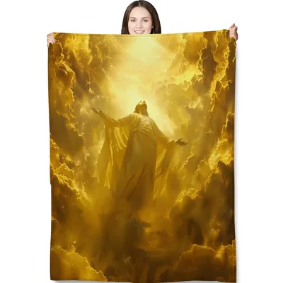 Golden Ascension Spiritual Light Blanket featuring golden clouds