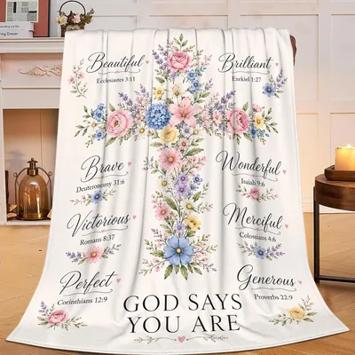Floral Cross God Says Blanket featuring beautiful flowers