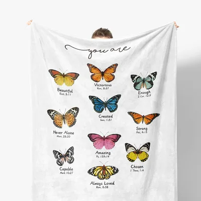 You Are Butterfly Chart Blanket featuring nine colorful butterflies