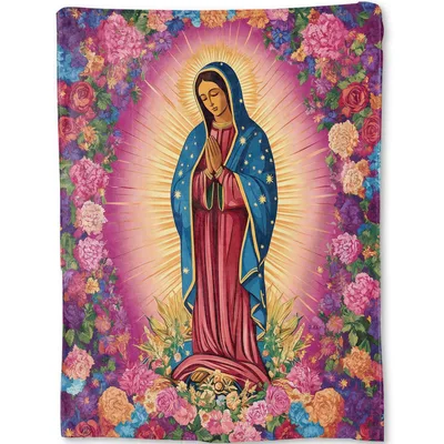 Our Lady of Guadalupe Floral Blanket: A Vibrant Religious Art Print