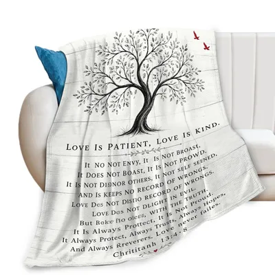 Love Is Patient Love Blanket with Tree and Verse Design