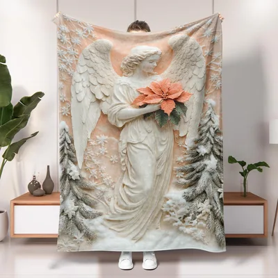 Angel Floral Winter Statue Blanket