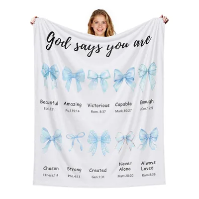 God Says You Are Bows Blanket: Blue Ribbon Scripture Design for Faith