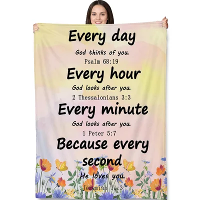 Every Day God Thinks Blanket With Floral Scripture and Butterflies