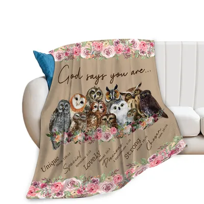 God Says You Are Owls Blanket - Floral Bible Verse Design