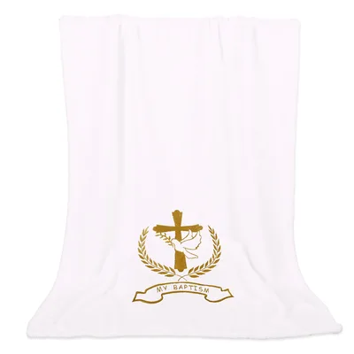 Baptism Gold Cross Design Blanket featuring a golden cross