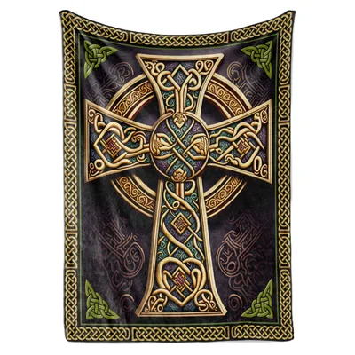 Celtic Cross Knot Design Blanket: Vintage Irish Christian Art