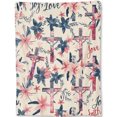 Floral Crosses Faith Blanket: Joy Love and Faith Design