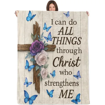 Cross with Roses Blanket: I Can Do All Things Through Christ Design