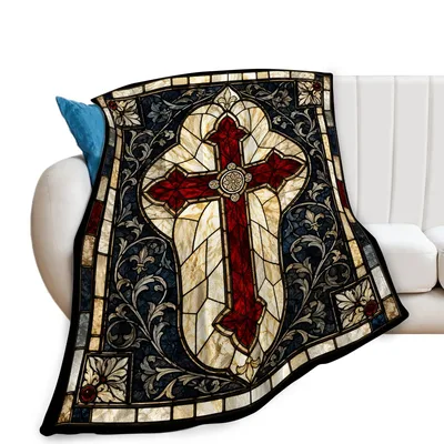 Stained Glass Cross Design Blanket for Faith and Comfort