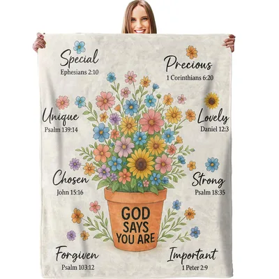 God Says Blanket: Floral Pot with Bible Verses of Affirmation