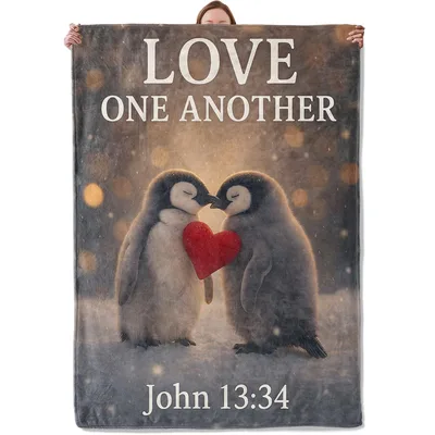 Penguins Love One Another Blanket with Bible Verse