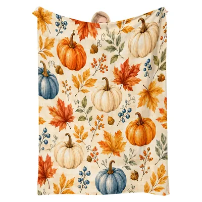 Autumn Pumpkin Leaves Blanket: Cozy Fall Harvest Pattern