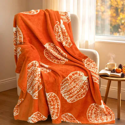 Orange Pumpkin Blanket: Fall Pattern Throw for Autumn Decor