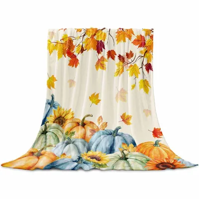 Watercolor Pumpkins and Fall Blanket for Cozy Autumn Days