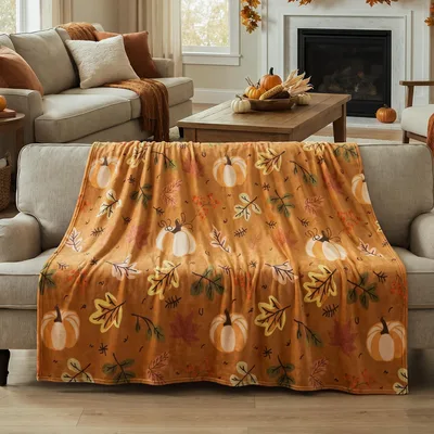 Fall Pumpkin Leaves Pattern Blanket for Autumn Cozy Nights