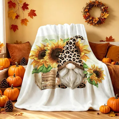 Fall Gnome Blanket: Leopard Hat Sunflower Gnome Design