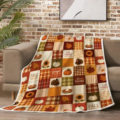 Thanksgiving Blanket with Patchwork Fall Charm