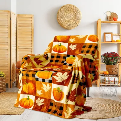 Pumpkin and Maple Leaf Blanket: Cozy Fall Patchwork Design