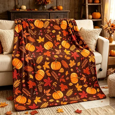 Fall Pumpkin and Maple Blanket: Cozy Harvest Pattern for Autumn