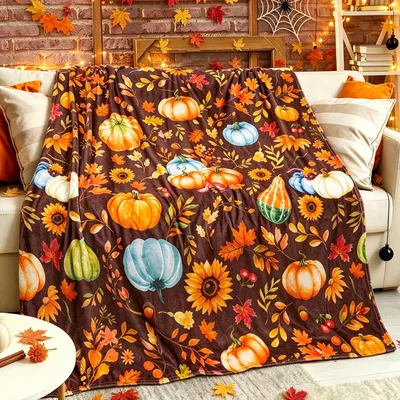 Fall Pumpkin Sunflower Pattern Blanket for Cozy Autumn Days