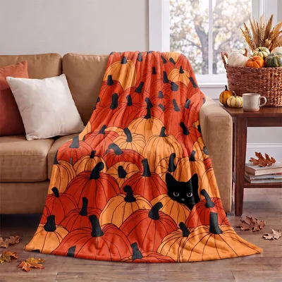 Black Cat Peeking Through Blanket for Fall Lovers