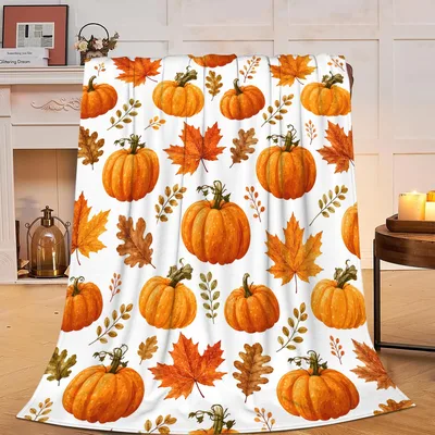 Watercolor Pumpkins and Maple Blanket for Fall Cozy Nights