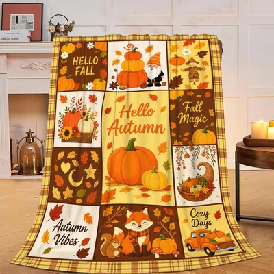 Hello Autumn Blanket: Fall Pumpkin Patchwork Throw