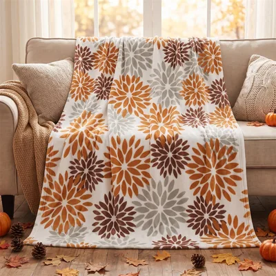 Autumn Floral Dahlia Pattern Blanket: Cozy Fall Flower Design