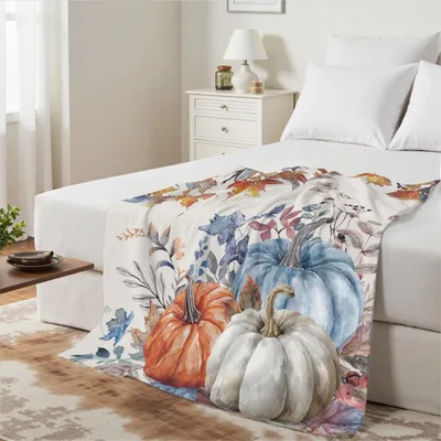 Cream Dusk Pumpkins Blanket for Cozy Fall Evenings