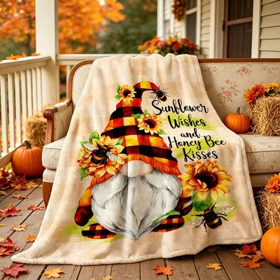 Gnome Sunflower Blanket with Bees and Fall Charm