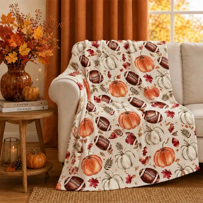 Football Pumpkin Blanket for Fall Cozy Days