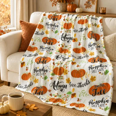 Hello Fall Pumpkins Blanket featuring orange pumpkins