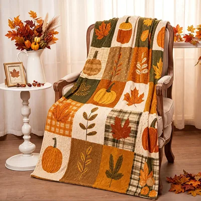 Fall Pumpkin Patchwork Blanket: Cozy Autumn Quilt Design