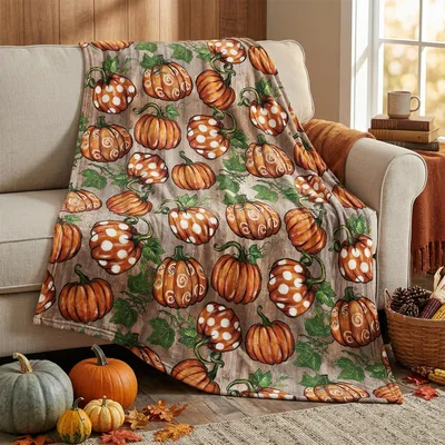 Fall Pumpkin Pattern Blanket: Rustic Wood Plank Grain Pot Design