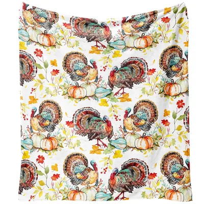 Watercolor Turkeys and Pumpkins Blanket: Festive Fall Pattern