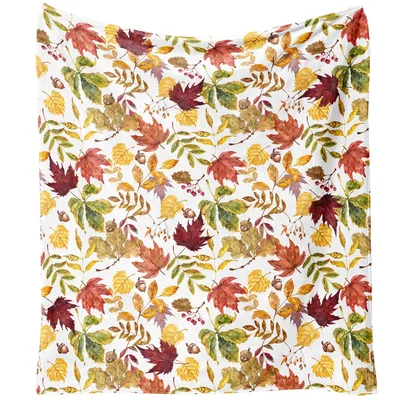Watercolor Autumn Leaves Pattern Blanket for Fall Home Decor