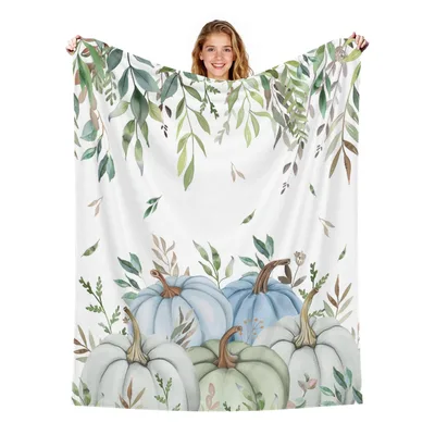 Watercolor Blue Pumpkins Autumn Blanket: Soft Fall Harvest Design