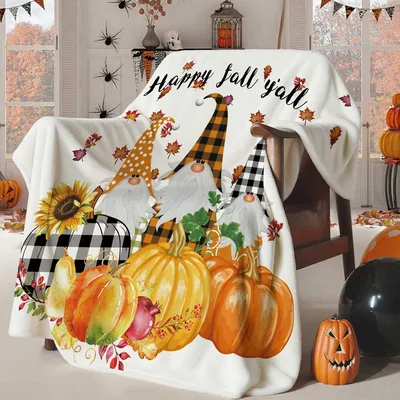 Fall Gnomes Pumpkins Blanket: Cozy Autumn Gnome Design