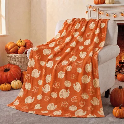 Turkey and Pumpkin Pattern Blanket for Cozy Fall Celebrations