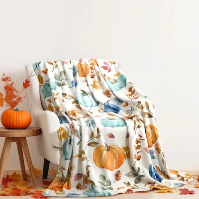 Cream Pumpkins and Autumn Blanket: Watercolor Fall Design