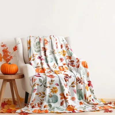Watercolor Autumn Leaves Blanket: Fall Pumpkin Leaves Throw