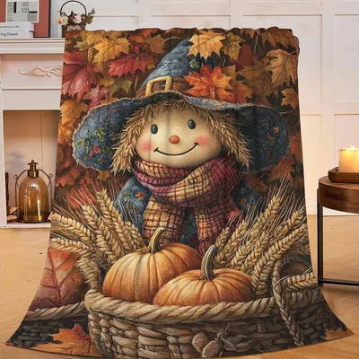 Fall Scarecrow Pumpkins Blanket: Cozy Autumn Harvest Design