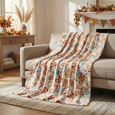 Fall Leaves Watercolor Blanket featuring soft orange