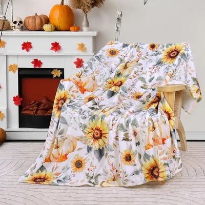 Fall Sunflower Pumpkin Blanket: Cozy Autumn Floral Design