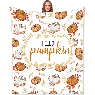 Fall Pumpkins Autumn Leaves Blanket: Hello Pumpkin Fall Decor