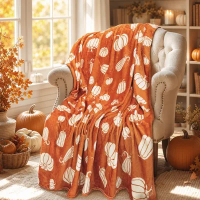 Orange and White Pumpkin Blanket: Cozy Fall Gourd Pattern for Autumn