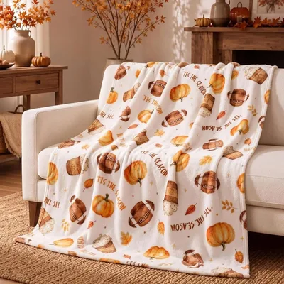 Tis the Season Pumpkin Blanket for Fall Football Lovers