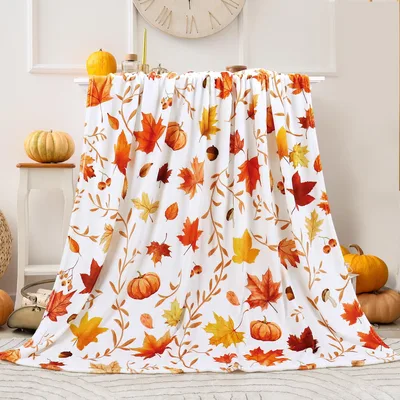 Fall Leaves Pumpkins Blanket: Cozy Autumn Maple and Gourd Pattern