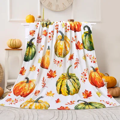 Autumn Gourds on Cream Blanket: Watercolor Harvest Print